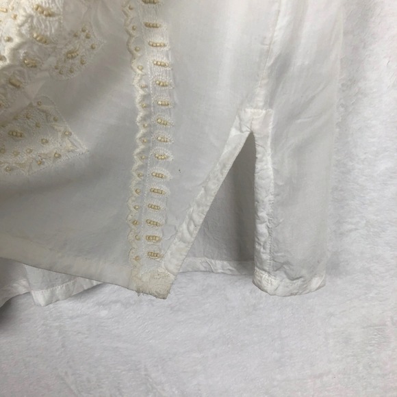 RUFF HEWN GREY Embroidered Beaded Boho Tunic Women's XL Ivory V-Neck Top India - Picture 4 of 11